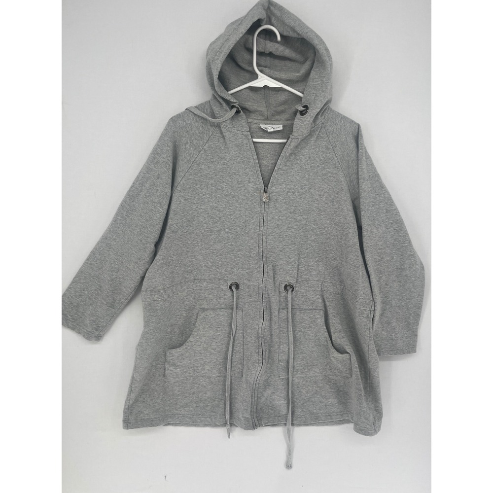 Fashion Bug Womens Plus 18/20W Gray Zip Up Hoodie Drawstring Waist Sweatshirt